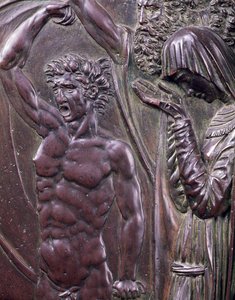 Perseus pelastaa Andromedan, yksityiskohta huutavasta miehestä pronssi
