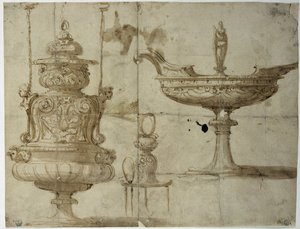 Tutkimus hopeaesineille (piirustus tekijältä Benvenuto Cellini