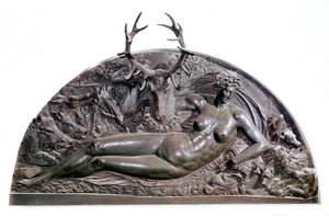Fontainebleau Basin nymfi Benvenuto Cellinin (1500-1571) pronssireliefi Anetin linnasta. 1542 Koko 409x205 cm Pariisi, Musee du Louvre