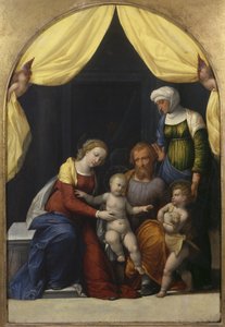Pyhä perhe pikkulapsen Pyhän Johanneksen ja Pyhän Elisabetin kanssa, n. 1520 tekijältä Benvenuto Tisi da Garofalo