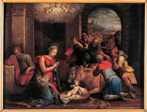 Paimenten palvonta - Benvenuto Tisi da Garofalon (Il Garolafo) maalaus (1481-1559), öljy puulle, 41,5x55 cm tekijältä Benvenuto Tisi da Garofalo