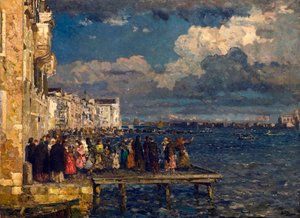 Venetsian Redentore-juhlan valmistelu Beppe Ciardin (1875-1932) maalaus 1910-1915 Yksityiskokoelma
