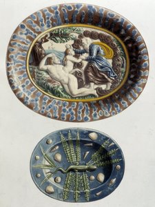 Jumala luo Aadamin reiden Eevan; Lizard - Keraamiset astiat, C. Delangen ja C. Bornemanin teoksessa "The work of Bernard Palissy", Pariisi