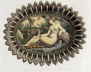 Fontainebleaun nymfi - Keraaminen astia, C. Delangen ja C. Bornemanin teoksessa "Bernard Palissyn teos", Pariisi