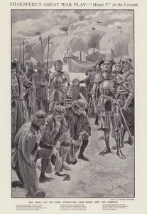 Kohtaus Shakespearen Henry V:n tuotannosta Lyceum Theatressa, Lontoossa (litho)
