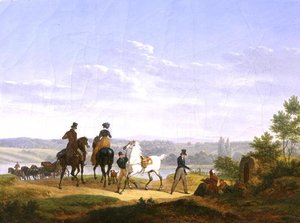Maisema hahmoilla ja hevosilla