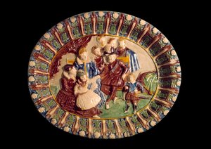 Henri IV:tä ja hänen perhettään edustava ruokalaji. Keramiikka lasitetussa maassa, Bernard Palissy (1510-1589)