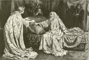 Cordelia neiti Ellen Terry, kuningas Lear herra Henry Irving (syväpaino). tekijältä Bernard Partridge