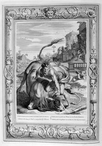 Härän muotoinen Achelous voitti Hercules, 1733 tekijältä Bernard Picart