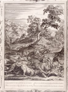 Actaeon muuttui hirvieläinksi ja koiransa syömäksi, 1731 tekijältä Bernard Picart