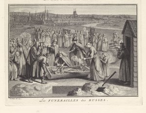 Hautajaiset Venäjällä 1732 tekijältä Bernard Picart