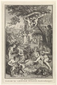 Maisema paimenten ja paimentyttärien kanssa Nimisivu: F. Greenwood, Runot, 1719 tekijältä Bernard Picart