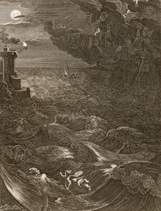 Leander ui Hellespontin yli tavatakseen rakastajatar sankarinsa, 1730 tekijältä Bernard Picart