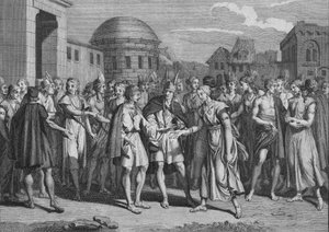 Tapa, jolla LYncas menee naimisiin Verinsä kanssa, 1723. tekijältä Bernard Picart