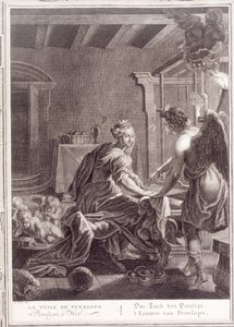 Penelope hänen kangaspuussaan, 1731 tekijältä Bernard Picart