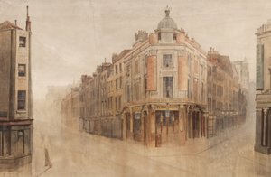 The Crown, Great White Lion Streetin, nykyisen Mercer Streetin, ja Monmouth Streetin kulma, Seven Dials, Lontoo (wc paperille).