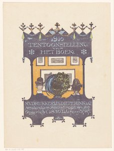 Amsterdamin kivi- ja kirjapainoyrityksen Dieperink & Co:n mainos 1910 Kirjan näyttely (nimi esineessä)