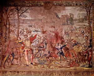 Maximilienin metsästykset nimeltä "Kauniit Guisen metsästykset": tammikuu, Vesimies, villisian metsästys, flambee, cure - Bernard van Orleyn (Barend, Barent, Bernaert van Brussel) flaamilaisissa työpajoissa tekemä kuvakudos