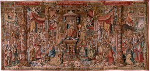Flanderin kuvakudos. Sarja The Honours. Usko (La Fe). Ensimmäinen kuvakudos sarjassa. Mallisarjakuvapiirtäjät Bernard van Orleyn ja Jan Gossaertin (Mabuse) piiristä. Valmistus Pieter van Aelst, Bryssel. Noin 1550. Kangas Kulta, hopea, silkki ja villa. tekijältä Bernard van Orley