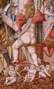 Flanderin kuvakudos. Sarja The Honours; Aatelisto (La Nobleza). Sarjan neljäs kuvakudos. Mallisarjakuvapiirtäjät Bernard van Orleyn ja Jan Gossaertin (Mabuse) piiristä. Valmistus Pieter van Aelst, Bryssel. Noin 1550. Kangas Kulta, hopea, silkki ja woo tekijältä Bernard van Orley