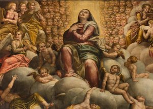 Apse, Bernardino Gattin alttaritaulu nimeltä Il Sojaro, Giovanni Battista Trottin täydentämä IL Malosso, Neitsyt taivaaseenas tekijältä Bernardino Gatti
