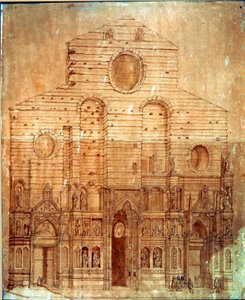 Firenzen katedraalin (duomo) julkisivu. Piirustus kynällä ja verellä Bernardino Poccetti (Bernardino Barbatelli) (1548-1612) Dim. 101x58 cm Firenze, Museo del 