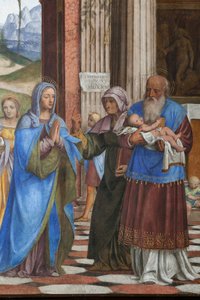 Yksityiskohta Jeesuksen esittelystä temppelissä (fresko) tekijältä Bernardino Luini