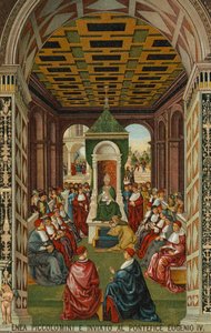 Enea Piccolomini paavi Eugenius IV:n edessä tekijältä Bernardino di Betto (after) Pinturicchio