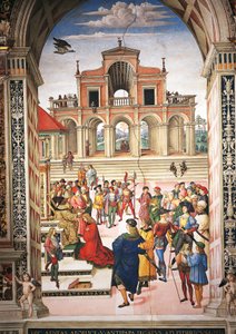 Italia, Siena, katedraali, Piccolominin kirjasto, Enea Silvio Piccolominista keisari Fredrik III tekee runoilijapalkinnon, yksityiskohta Pius II:n tarinoista tekijältä Bernardino di Betto Pinturicchio