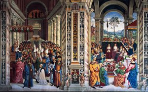 Pius II saapuu Anconaan aloittamaan ristiretken (1500-luku), Pinturicchion fresko (1452-1513), Piccolomini-kirjasto, Sienan katedraali, Toscana, Italia tekijältä Bernardino di Betto Pinturicchio