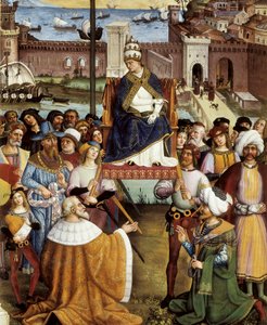 Paavi Pio (Pius) II siunaa laivastoja ennen lähtöä Anconasta Pyhään maahan 15. elokuuta 1464, yksityiskohta