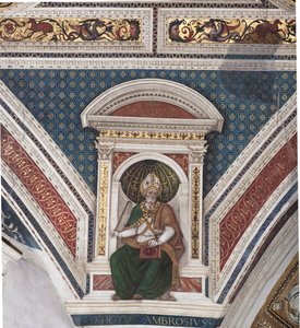 St Ambrose, yksityiskohta kirkon tohtoreista (fresko tekijältä Bernardino di Betto Pinturicchio