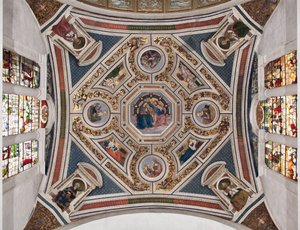 Neitsyen kruunaus "" Neljä evankelistaa"" "Sibylit"" ja "" kirkon tohtorit"" Pinturicchion (Bernardino di Betto) (1454-1513) tekemä kuoron holvi - 1508-1510 basilika Santa Maria del Popolo (Santa Maria del Popin kirkko tekijältä Bernardino di Betto Pinturicchio