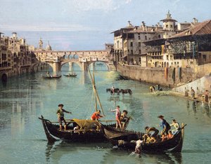 Arno ja Ponte Vecchio Firenzessä tekijältä Bernardo Bellotto