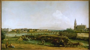 Dresden, Saksa, Elben vasemmalta rannalta, linnoitusten alapuolelta (öljy kankaalle). tekijältä Bernardo Bellotto