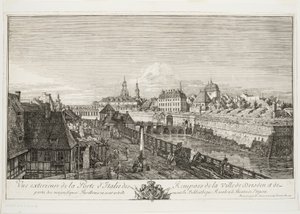 Ulkonäkymä Dresdenin kaupungin valleiden italialaiselle portille tekijältä Bernardo Bellotto