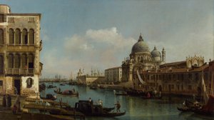 Näkymä Grand Canalille: Santa Maria della Salute ja Dogana Campo Santa Maria Zobenigolta, noin 1743 (öljy kankaalle). tekijältä Bernardo Bellotto