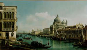 Näkymä Grand Canalille: Santa Maria della Salute ja Dogana Campo Santa Maria Zobenigolta. tekijältä Bernardo Bellotto