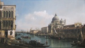 Näkymä Grand Canalille: Santa Maria della Salute ja Dogana Campo Santa Maria Zobenigolta. tekijältä Bernardo Bellotto