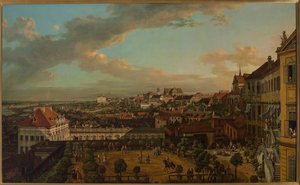 Näkymä Varsovaan kuninkaanlinnan terassilta tekijältä Bernardo Bellotto