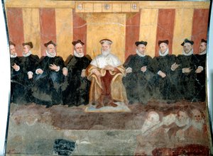Geenien Doge Giacomo Durazzo Grimaldi (noin 1503-1579) ympäröi Bernardo Castellon (1557-1629) Senators Fresco 1500-luvun Genes, Museo di Sant 