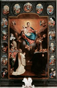Neitsyt lapsen kanssa ja rukouksen mysteerit - Bernardo Castellon (1557-1629) (keskellä) ja Paolo Gerolamo Piolan (1666-1724) maalaus Santa Margherita Ligure, Santa Margheritan kirkko Italia