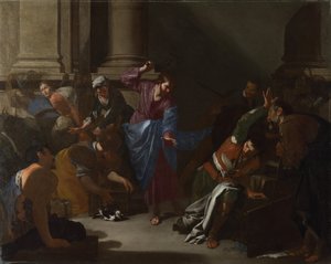 Kristus ajoi kauppiaat temppelistä, n. 1645 tekijältä Bernardo Cavallino