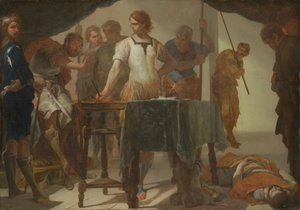 Mucius Scaevola kohtaa kuningas Porsennan tekijältä Bernardo Cavallino