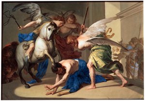 Heliodoruksen karkottaminen temppelistä, n. 1650 tekijältä Bernardo Cavallino