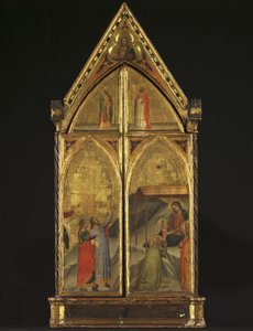 Triptyykki - Neitsyt ja lapsi pyhien valtaistuimella, 1338 tekijältä Bernardo Daddi