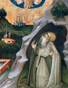 Erakko ekstaasissa, yksityiskohta Bernat Martorellin (n. 1400-1452) alttaritaulusta Pyhä Maria Magdaleena (1437-1452), maalattu puulle. Katalonialaista goottilaista taidetta.