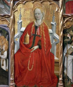 Maria Magdaleena, yksityiskohta Pyhän Maria Magdaleenan (1437-1452) alttaritaulusta, Bernat Martorell (n. 1400-1452), maalattu puulle. Katalonian goottilainen taide.