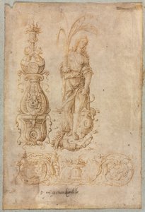 Design for a candelabrum, Allegorical figure of Abundance, Ornamental Relief Design, c. 1490-luku. tekijältä Bernardo Parentino