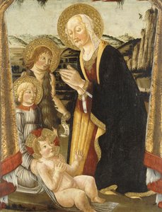 Madonna ja lapsi pikkulapsen Pyhän Johannes Kastajan ja enkelin kanssa tekijältä Bernardo Rosselli